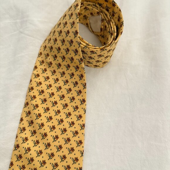 Brooks Brothers Basics Pure Silk Made in USA tie floral flower autumn fall gold - Picture 3 of 7